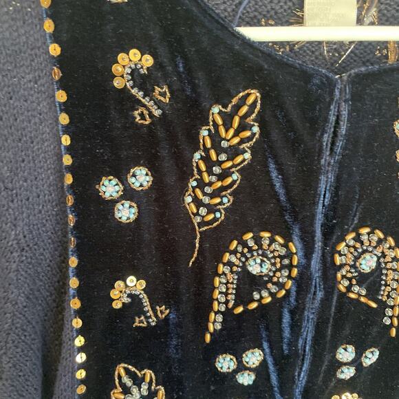 Soft Surroundings Women's Beaded Velvet Cardigan Sweater Size L Boho Embellished - Picture 6 of 16